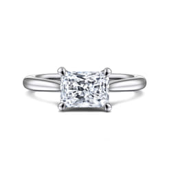 Larissa - 14K White Gold East West Rectangular Radiant Solitaire Engagement Ring