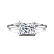 Larissa - 14K White Gold East West Rectangular Radiant Solitaire Engagement Ring