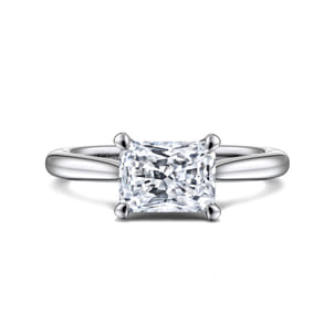 Larissa - 14K White Gold East West Rectangular Radiant Solitaire Engagement Ring