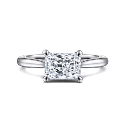 Larissa - 14K White Gold East West Rectangular Radiant Solitaire Engagement Ring