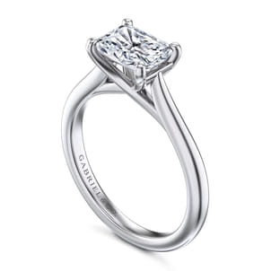 Larissa - 14K White Gold East West Rectangular Radiant Solitaire Engagement Ring