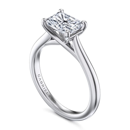 Larissa - 14K White Gold East West Rectangular Radiant Solitaire Engagement Ring