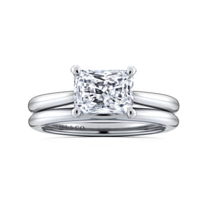 Larissa - 14K White Gold East West Rectangular Radiant Solitaire Engagement Ring