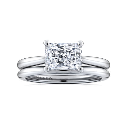 Larissa - 14K White Gold East West Rectangular Radiant Solitaire Engagement Ring