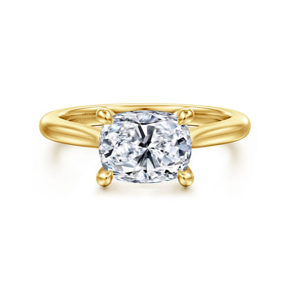 Larissa - 14K Yellow Gold East West Elongated Cushion Solitaire Engagement Ring