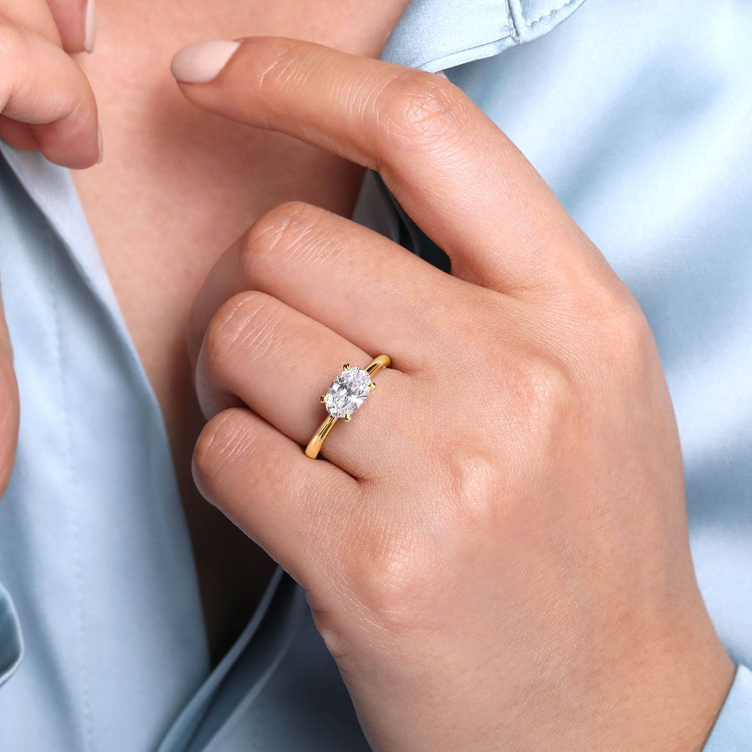 Larissa - 14K Yellow Gold East West Oval Solitaire Engagement Ring