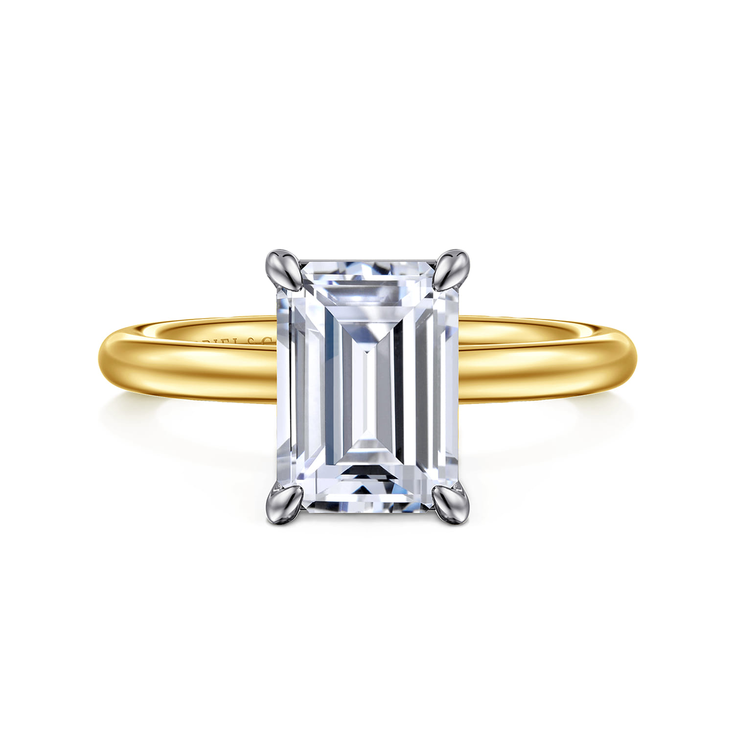Lark - 14K White-Yellow Gold Emerald Cut Solitaire Engagement Ring