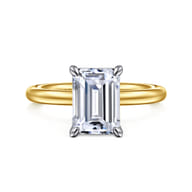 Lark - 14K White-Yellow Gold Emerald Cut Solitaire Engagement Ring
