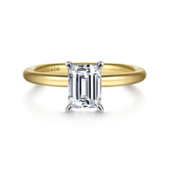 14K White&Yellow Gold Emerald Cut Solitaire Engagement Ring