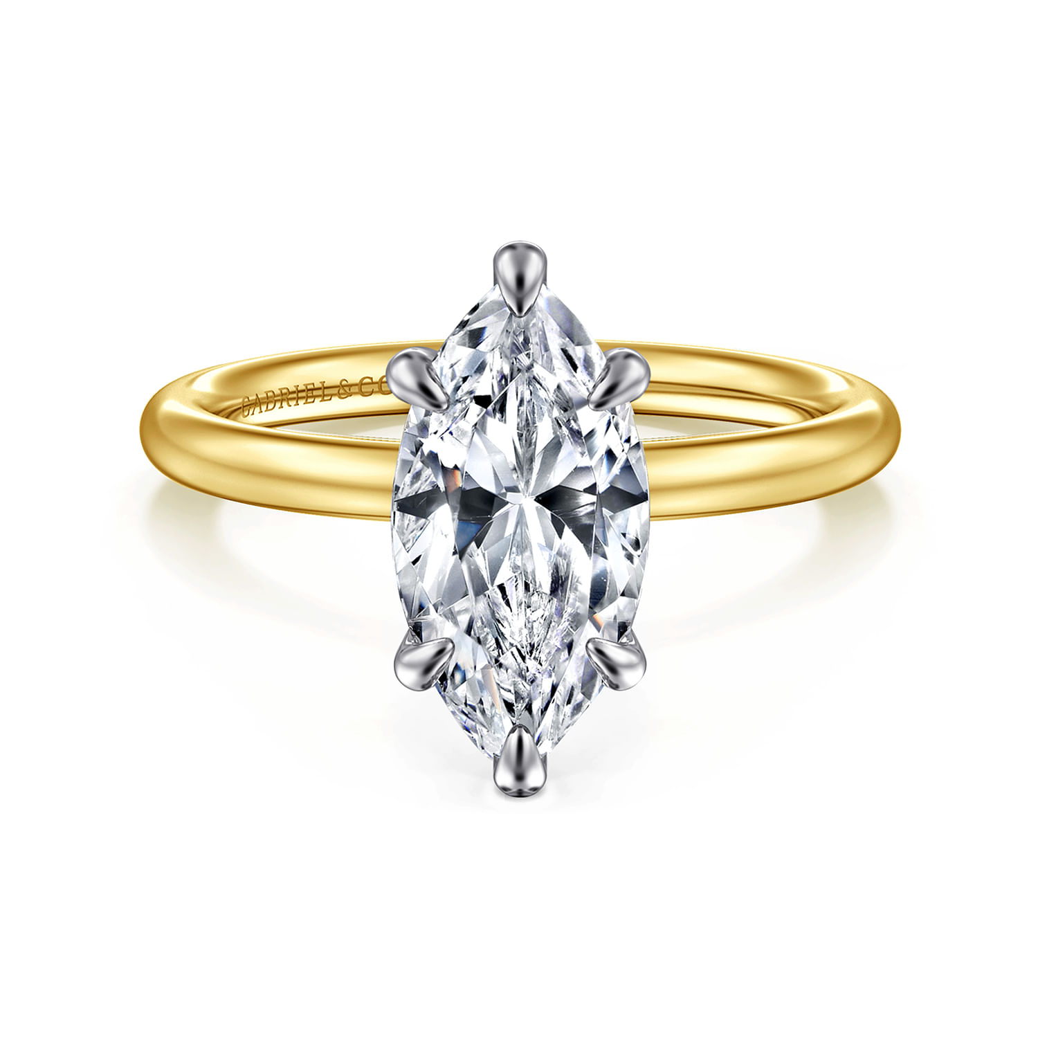 Lark - 14K White-Yellow Gold Marquise Shape Solitaire Engagement Ring