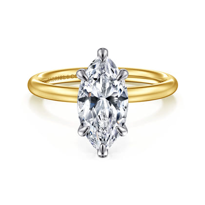 Lark - 14K White-Yellow Gold Marquise Shape Solitaire Engagement Ring