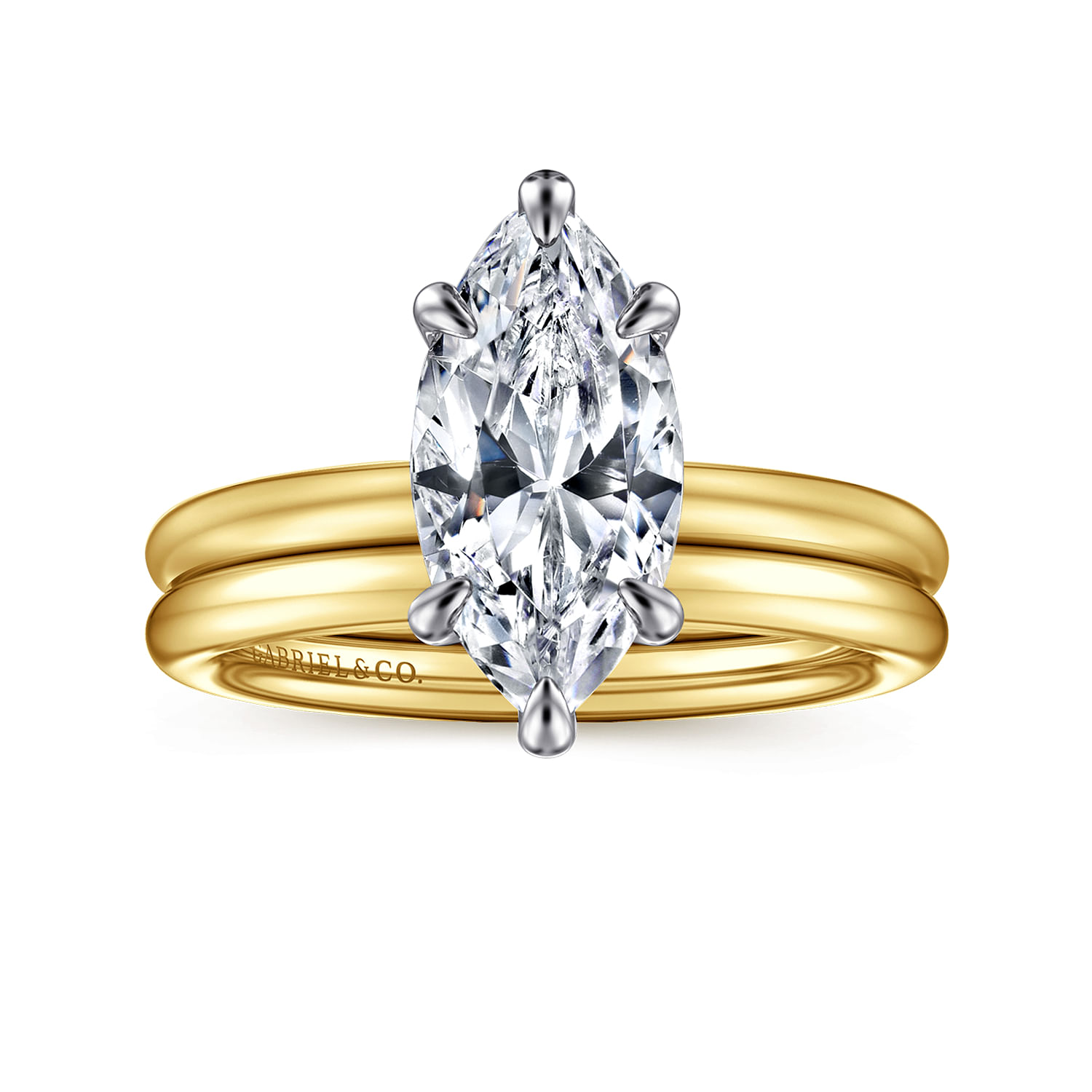 Lark - 14K White-Yellow Gold Marquise Shape Solitaire Engagement Ring