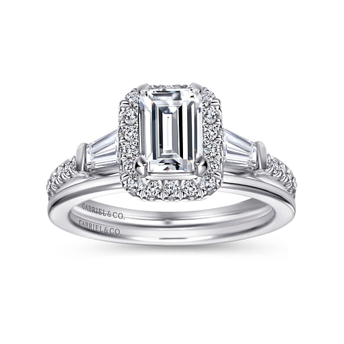 Larkin - 14K White Gold Emerald Halo Diamond Engagement Ring - 0.57 ct - Shot 4