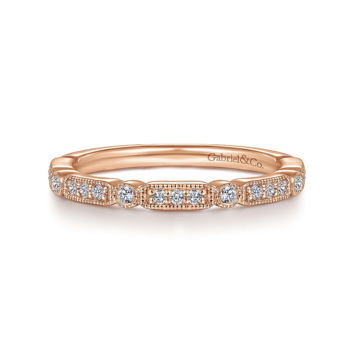 Straight Wedding Ring in 14k Rose Gold with Round Natural Diamond at Gabriel & Co. - Shot 1