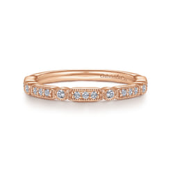 Latvia - 14K Rose Gold Diamond Station Stackable Anniversary Band with Milgrain