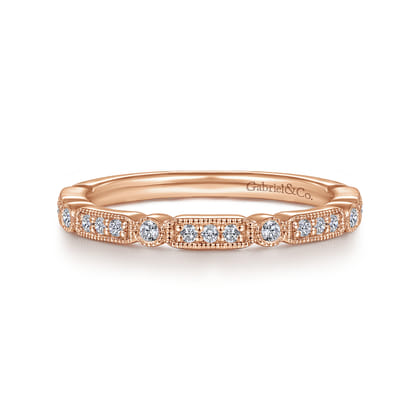 Latvia - 14K Rose Gold Diamond Station Stackable Anniversary Band with Milgrain