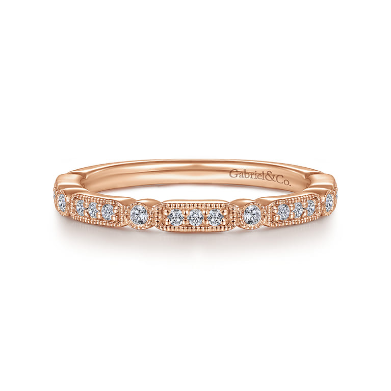 Straight Wedding Ring in 14k Rose Gold with Round Natural Diamond at Gabriel & Co. - Shot 1