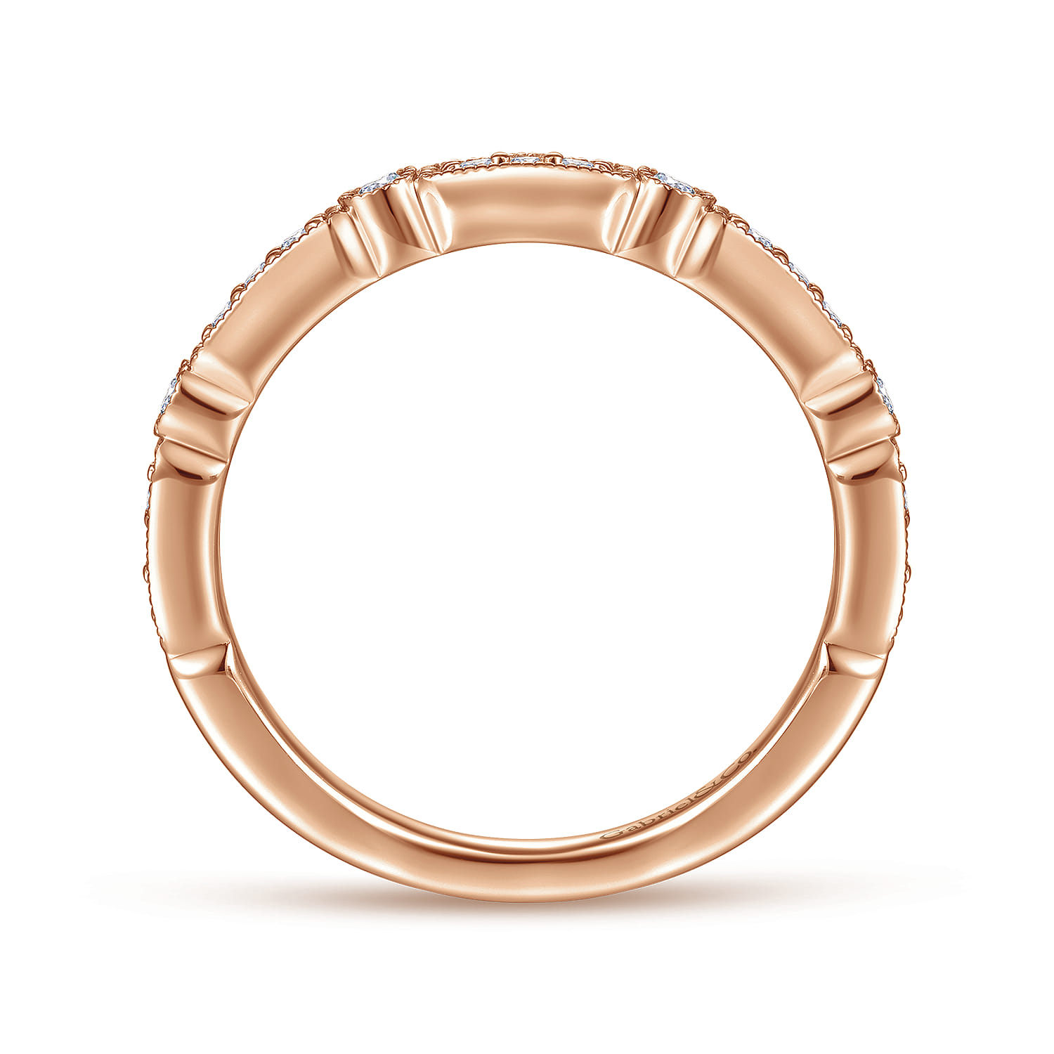 Straight Wedding Ring in 14k Rose Gold with Round Natural Diamond at Gabriel & Co. - Shot 2