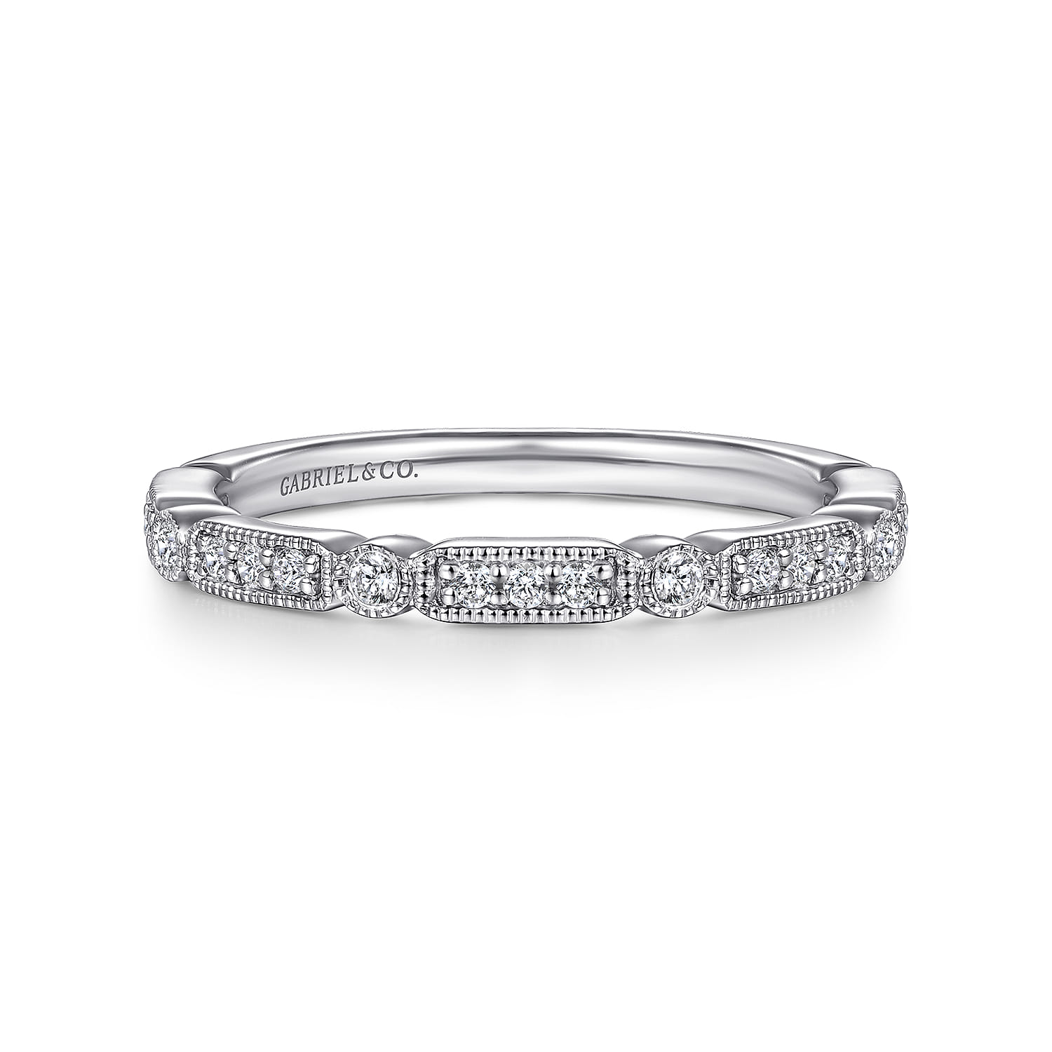 Straight Wedding Ring in 14k White Gold with Round Natural Diamond at Gabriel & Co. - Shot 1