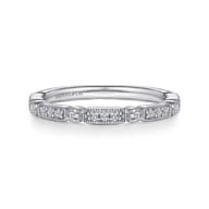 Latvia - 14K White Gold Diamond Station Stackable Anniversary Band with Milgrain