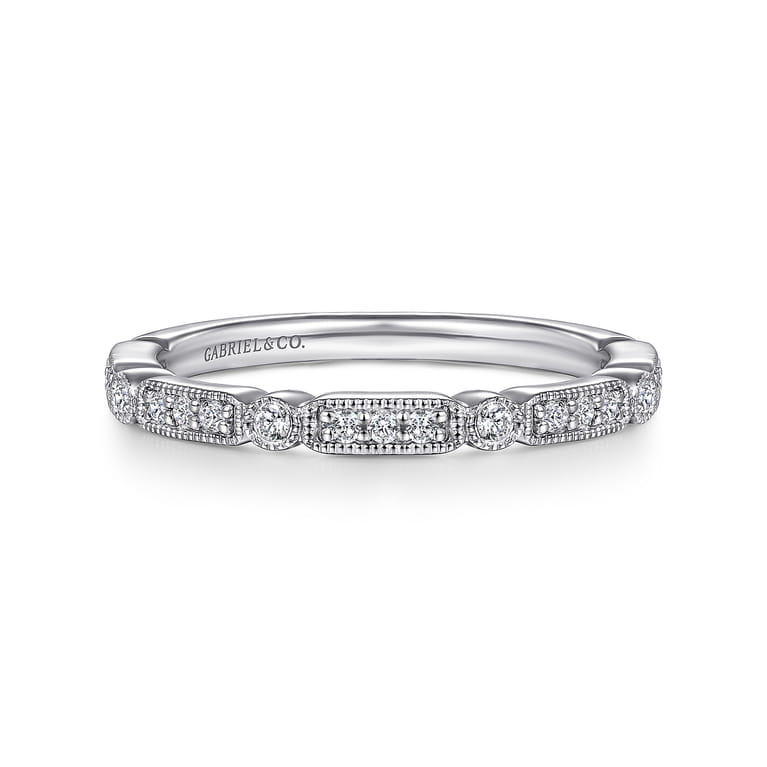 Straight Wedding Ring in 14k White Gold with Round Natural Diamond at Gabriel & Co. - Shot 1