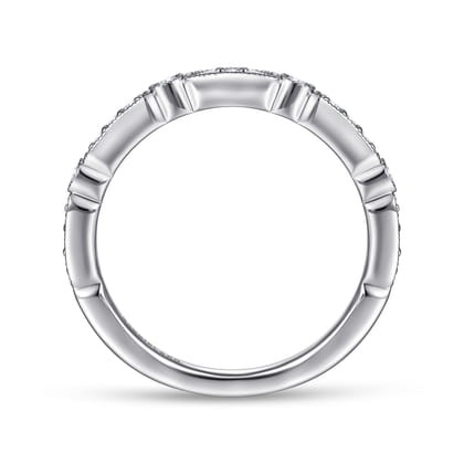 Latvia - 14K White Gold Diamond Station Stackable Anniversary Band with Milgrain