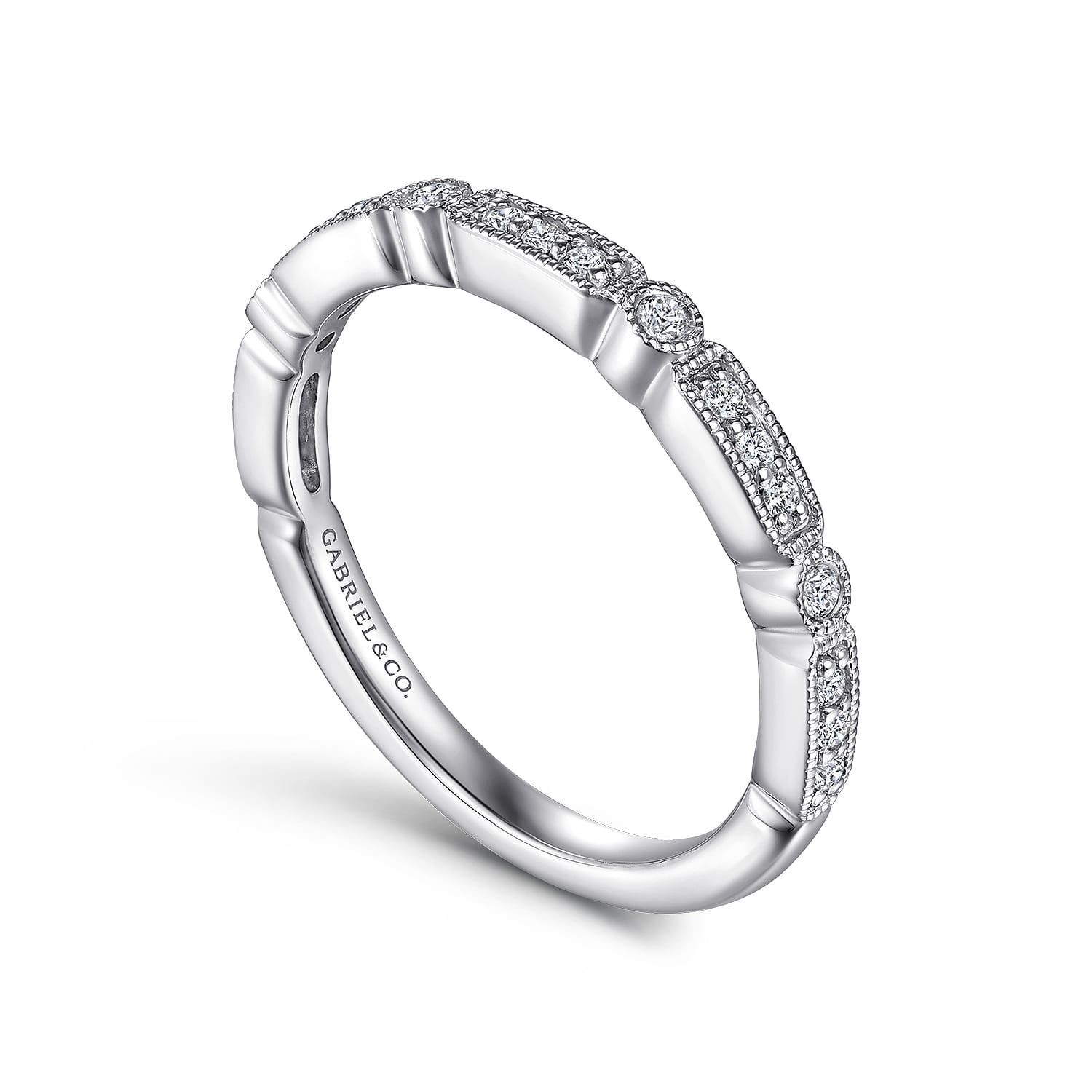 Straight Wedding Ring in 14k White Gold with Round Natural Diamond at Gabriel & Co. - Shot 3