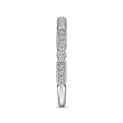 Latvia - 14K White Gold Diamond Station Stackable Anniversary Band with Milgrain