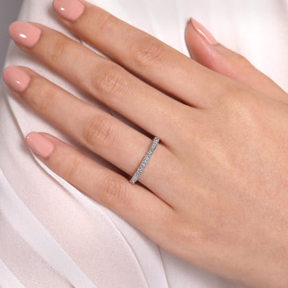 Latvia - 14K White Gold Diamond Station Stackable Anniversary Band with Milgrain