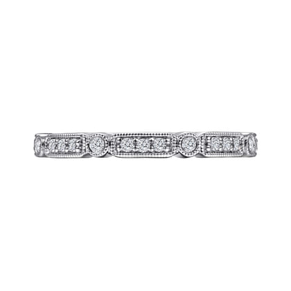 Latvia - 14K White Gold Diamond Station Stackable Anniversary Band with Milgrain