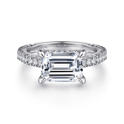 Laurel - 14K White Gold East West Emerald Diamond Engagement Ring