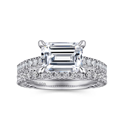 Laurel - 14K White Gold East West Emerald Diamond Engagement Ring