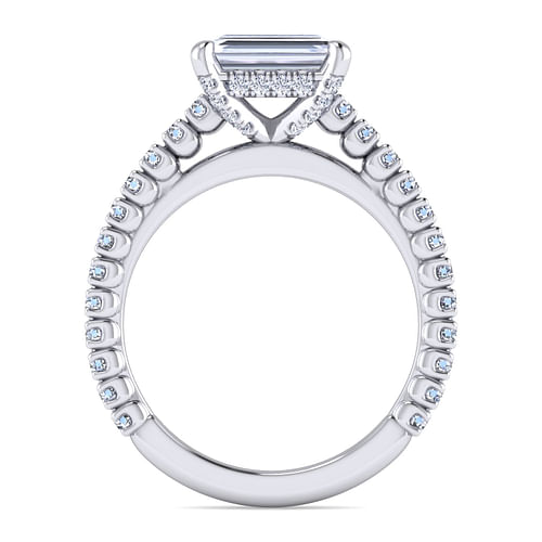 Laurel - 14K White Gold Horizontal Emerald Diamond Engagement Ring - 0.55 ct - Shot 2