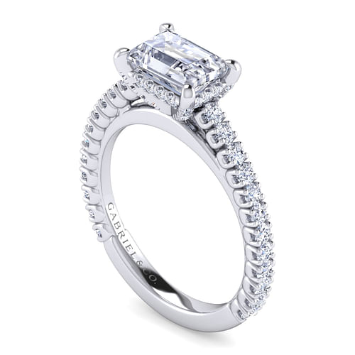 Laurel - 14K White Gold Horizontal Emerald Diamond Engagement Ring - 0.55 ct - Shot 3