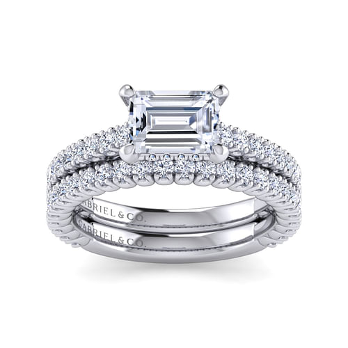 Laurel - 14K White Gold Horizontal Emerald Diamond Engagement Ring - 0.55 ct - Shot 4