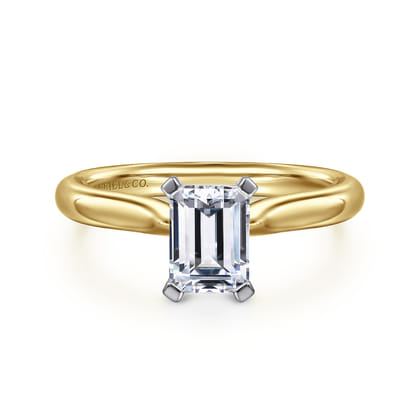 Lauren - 14K White-Yellow Gold Emerald Cut Diamond Engagement Ring