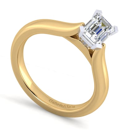 Lauren - 14K White-Yellow Gold Emerald Cut Diamond Engagement Ring