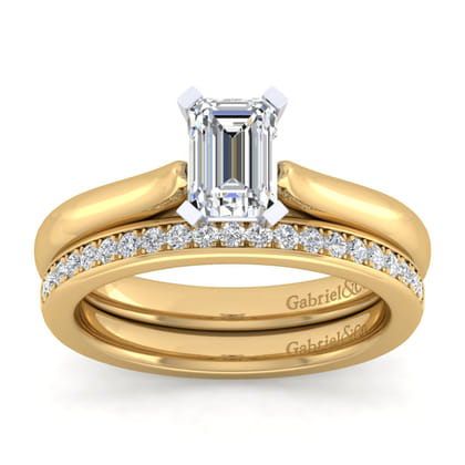 Lauren - 14K White-Yellow Gold Emerald Cut Diamond Engagement Ring