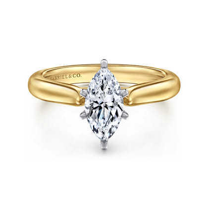 Lauren - 14K White-Yellow Gold Marquise Shape Diamond Engagement Ring