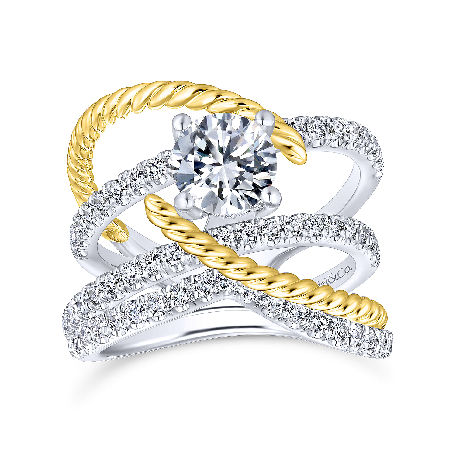 Lavish - 14K White-Yellow Gold Free Form Round Diamond Engagement Ring - 0.61 ct - Shot 4