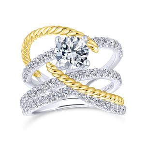 Lavish - 14K White-Yellow Gold Free Form Round Diamond Engagement Ring