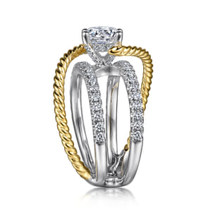 Lavish - 14K White-Yellow Gold Free Form Round Diamond Engagement Ring