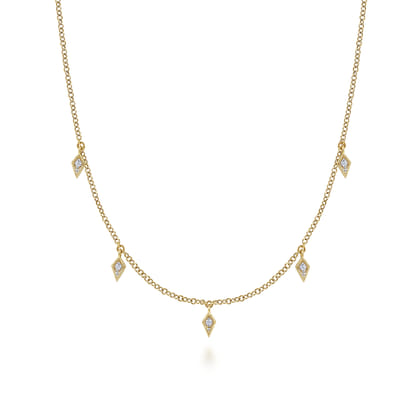 Layered Necklace Droplet 14K Yellow Gold Diamond 0.05ct