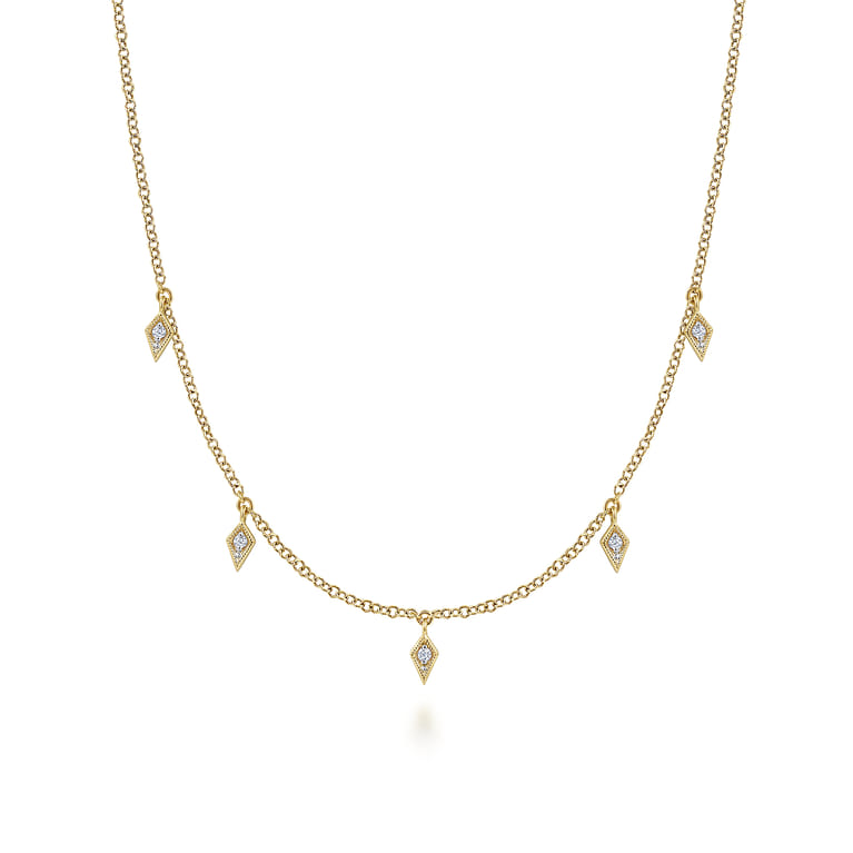 Layered Necklace Droplet 14K Yellow Gold Diamond 0.05ct - 0.05 ct - Shot 1