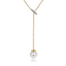 Layered Y Necklace 14K Yellow Gold Diamond and Pearl 0.04ct - 0.04 ct