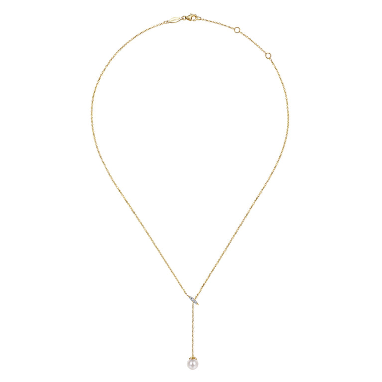 Layered Y Necklace 14K Yellow Gold Diamond and Pearl 0.04ct - 0.04 ct - Shot 2