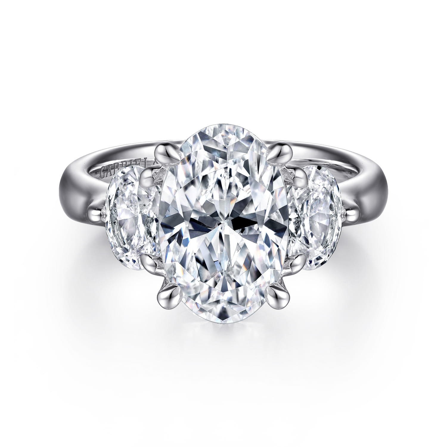 Laynie - 14K White Gold Oval Three Stone Diamond Engagement Ring