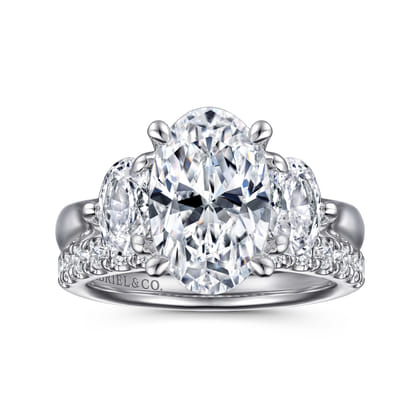 Laynie - 14K White Gold Oval Three Stone Diamond Engagement Ring