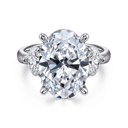 Laynie - 14K White Gold Oval Three Stone Diamond Engagement Ring