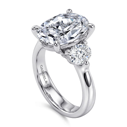 Laynie - 14K White Gold Oval Three Stone Diamond Engagement Ring